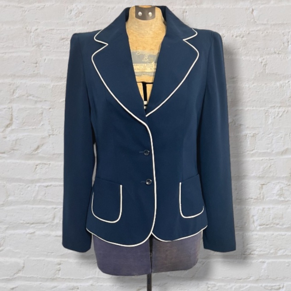 Giorgio Sant’Angelo Navy Blue White Trim Three Button Blazer Jacket